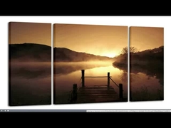 Misty Lake 3 Piece Modern Stretched And Framed Contemporary Giclee z drewnianą ramką do dekoracji