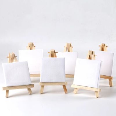6*6 Mini Canvas with Pine Wood Frame Blank White Stretched Canvas Board for Kids Paintings Shrink Wrapped