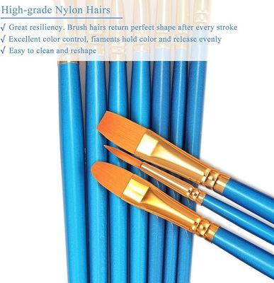 Wooden Acrylic Paint Artist Brush Set , 10PCS Paint Brush Kit For Beginners