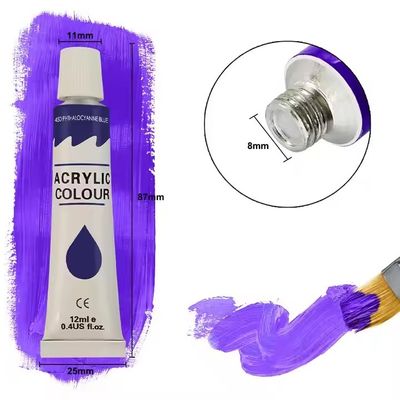 Non Toxic 12 Colors Artist Acrylic Paint 12ml Per Tube For Canvas Painting