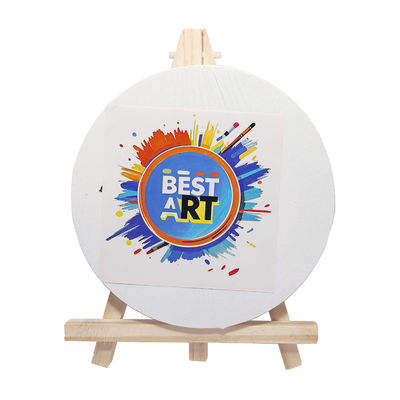 Pure Cotton Round Blank Stretched Canvas With Tabletop Easel For Kids Drawing
