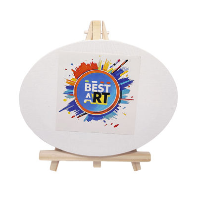 Pure Cotton Round Blank Stretched Canvas With Tabletop Easel For Kids Drawing