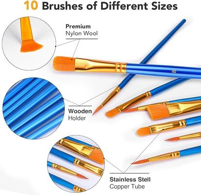 Round Pointed Tip Nylon Hair Paint Brushes Acid Free Non Shedding For Watercolor Paint