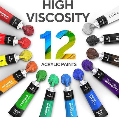 OEM 12 Colors Acrylic Paint Set For Canvas With Butter Consistency Great Coverage
