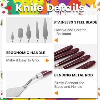 Stainless Steel Palette Knife Set 5 Piece Art Tools Kit For Oil And Acrylic Painting