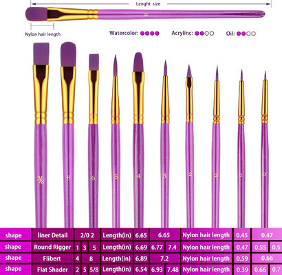 Purple Nylon Hair Paint Brush Kit Face Body Paint Brush Set Customized Logo