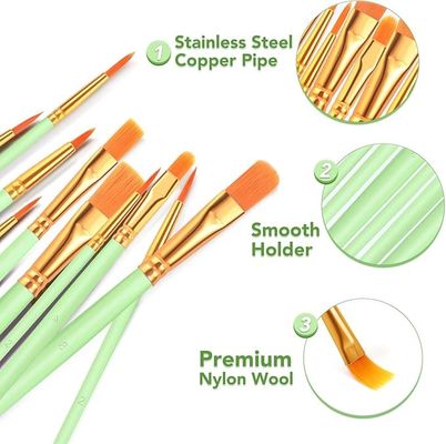 Green Art Painting Brush Kit 12 Pcs For Acrylic Watercolor Gouache Painting