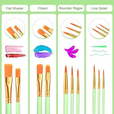 Wooden Handle 100 Packs 10 Pcs Artist Brushes Set For Acrylic And Oil Painting