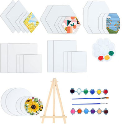 Hexagon Round Rectangle Shape Canvas Painting Sets With Palettes Easels Sponges