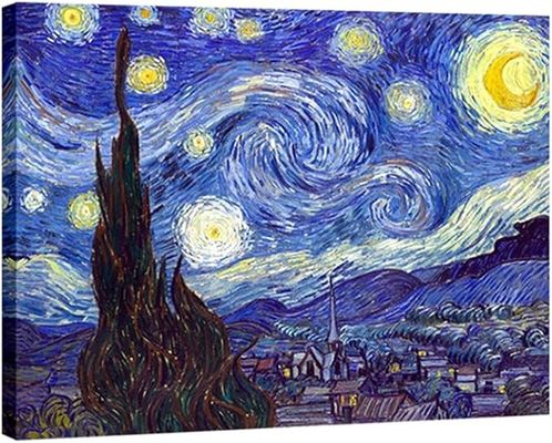 Print Of Van Gogh Oil Paintings Framed Canvas Wall Art Starry Night Style