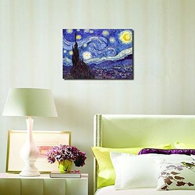 Print Of Van Gogh Oil Paintings Framed Canvas Wall Art Starry Night Style