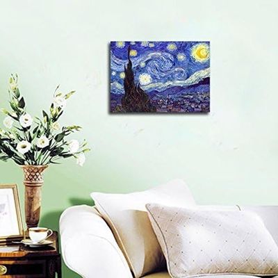Print Of Van Gogh Oil Paintings Framed Canvas Wall Art Starry Night Style