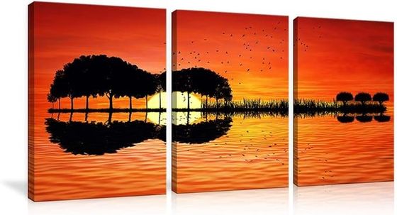 Urttiiyy 3 Panel Canvas Art Prints Music Abstract Guitar Tree Lake Sunset Art Painting