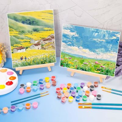 Custom Size Canvas And Paint Set With 16 Paint Brushes 8 Canva 8 Wood Easel 8 Plate