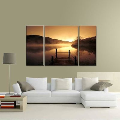Misty Lake 3 Piece Printed Painting Modern Stretched Framed Contemporary Giclee