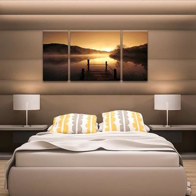 Misty Lake 3 Piece Printed Painting Modern Stretched Framed Contemporary Giclee