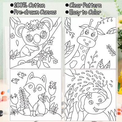 Beginner Friendly Pre Printed Canvas Oil Painting Set Cute Animals For Children