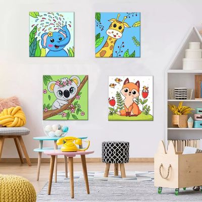Beginner Friendly Pre Printed Canvas Oil Painting Set Cute Animals For Children