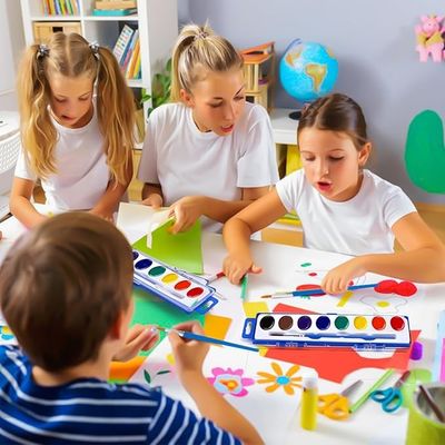 8 Watercolor Acrylic Paint Set Washable Bright Colors Includes Paintbrush