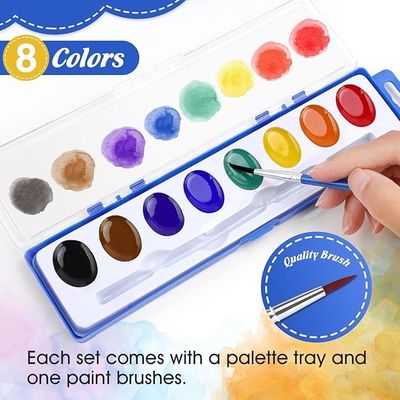 8 Watercolor Acrylic Paint Set Washable Bright Colors Includes Paintbrush