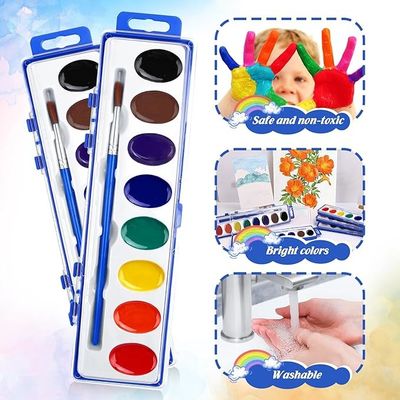 8 Watercolor Acrylic Paint Set Washable Bright Colors Includes Paintbrush