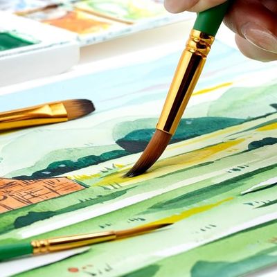 Green Art Painting Brush Kit 12 Pcs For Acrylic Watercolor Gouache Painting