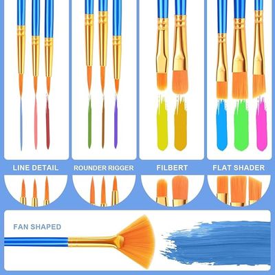 Wooden Handle Acrylic Paint Brush Set 12 Pcs Nylon Hair Paint Brushes For All Purpose