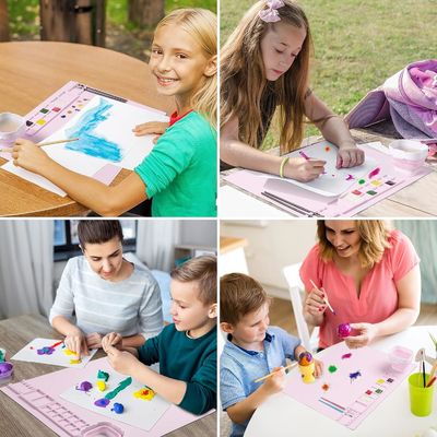 Pink Kids Art Silicone Painting Mat And Brush Cleaner Tool Customized Logo