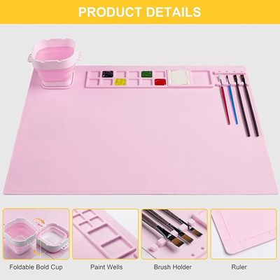 Pink Kids Art Silicone Painting Mat And Brush Cleaner Tool Customized Logo