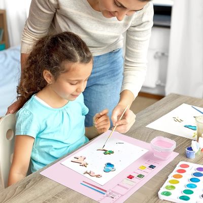Pink Kids Art Silicone Painting Mat And Brush Cleaner Tool Customized Logo
