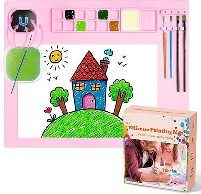 Pink Kids Art Silicone Painting Mat And Brush Cleaner Tool Customized Logo