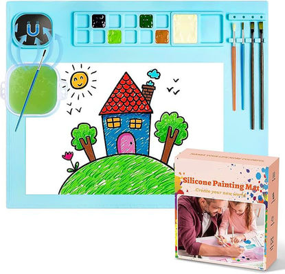 19.7"×15.7" Silicone Craft Mat With Cup And Brush Cleaner Tool For Art Clay Play Doh