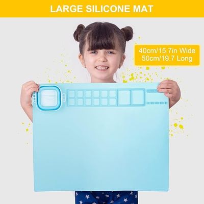 19.7"×15.7" Silicone Craft Mat With Cup And Brush Cleaner Tool For Art Clay Play Doh
