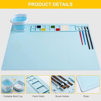 19.7"×15.7" Silicone Craft Mat With Cup And Brush Cleaner Tool For Art Clay Play Doh