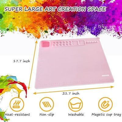 Pink Non Slip Silicone Paint Mat With Cup And Brush Kids And Artist Painting Tools