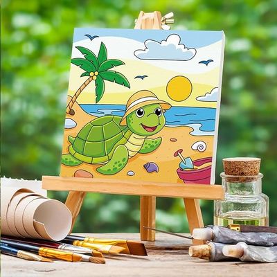 Sea Animals Pre Drawn Canvas Kit With Wooden Frame Acrylic Paints Palette And Brushes