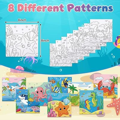 Sea Animals Pre Drawn Canvas Kit With Wooden Frame Acrylic Paints Palette And Brushes