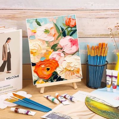 Canvas Art Sets With Wooden Easels Paint Brushes For Acrylic Oil Watercolor Painting