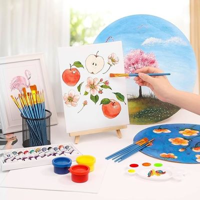 Canvas Art Sets With Wooden Easels Paint Brushes For Acrylic Oil Watercolor Painting