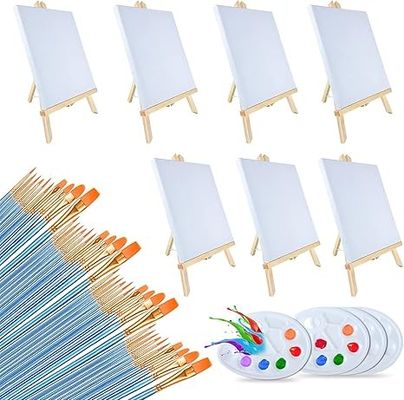 Kids DIY Art Stretched Canvas Board Set With Easel Brush And Palette For Painting