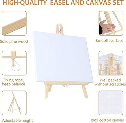 Kids DIY Art Stretched Canvas Board Set With Easel Brush And Palette For Painting