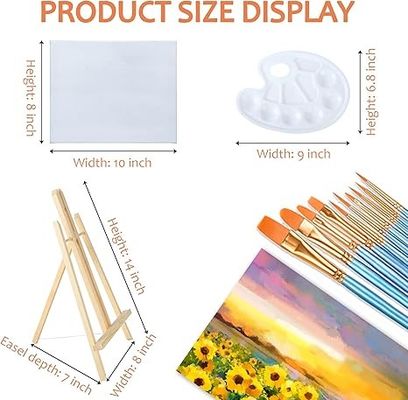 Kids DIY Art Stretched Canvas Board Set With Easel Brush And Palette For Painting