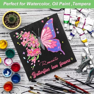 Black Stretched Canvas Board 100% Cotton Heavy Weight for Gesso Acrylic Oil Painting