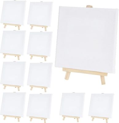 Small Canvas Painting Set For Beginners , Art Stretched Canvases Panels Pack With Easel