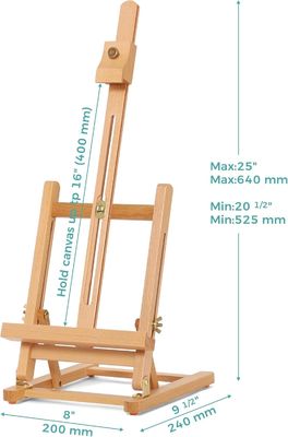 25"H Basic Tabletop Easel H Frame Sturdy Desktop Pine Wood Art Easel Adjustable