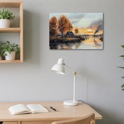 Sunset Wall Art Lakeside Landscape Printed Painting Canvas Painting Artwork For Living Room
