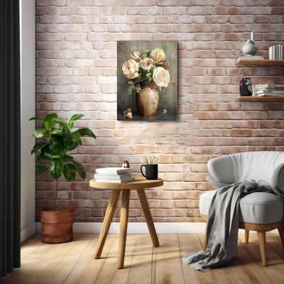 Vintage Peony Canvas Wall Art Floral Decor Painting for Rustic Home Decor