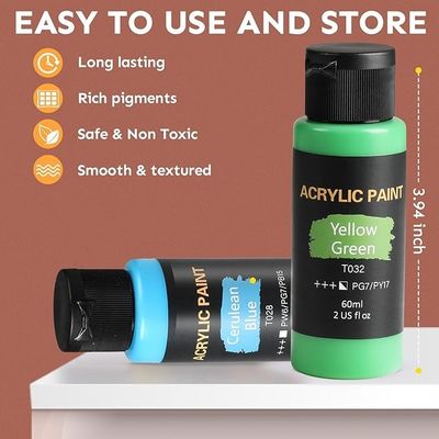 24 Colors 60ml Non Toxic Art Acrylic Paint Kit With 12 Brushes For Painting