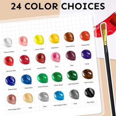 24 Colors 60ml Non Toxic Art Acrylic Paint Kit With 12 Brushes For Painting