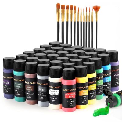 Customized 36 Colors Acrylic Paint Set With 12 Art Brushes For Painting